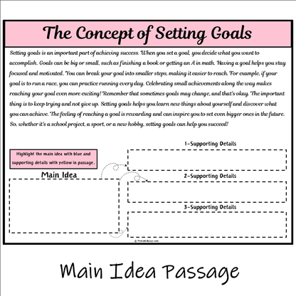 The Concept of Setting Goals | Main Idea and Supporting Details Reading Passage and Questions