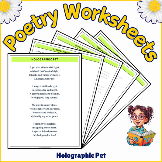 Holographic Pet | Poem Grammar Worksheet Printable Activity