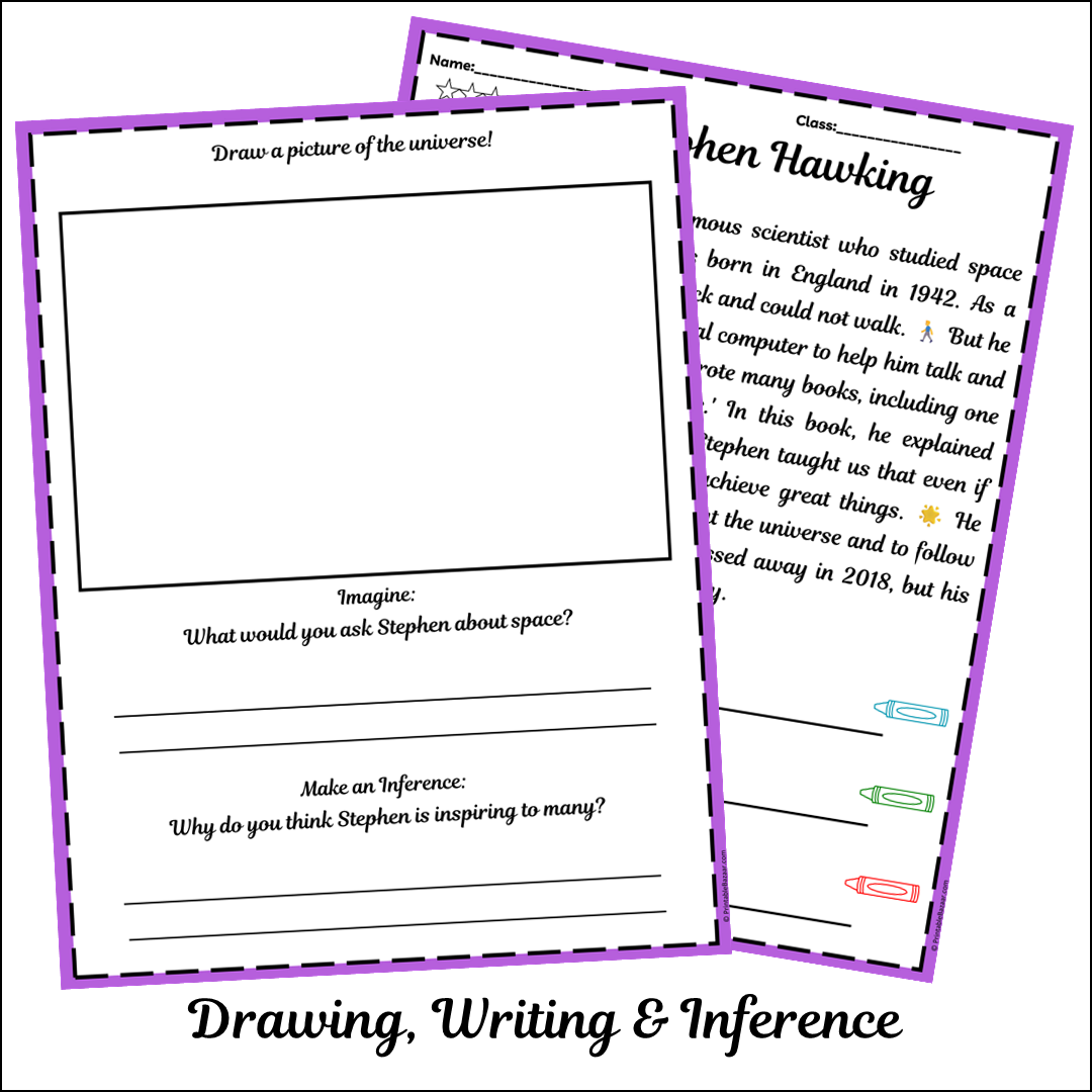 Stephen Hawking | Short Reading Comprehension Creative Worksheet