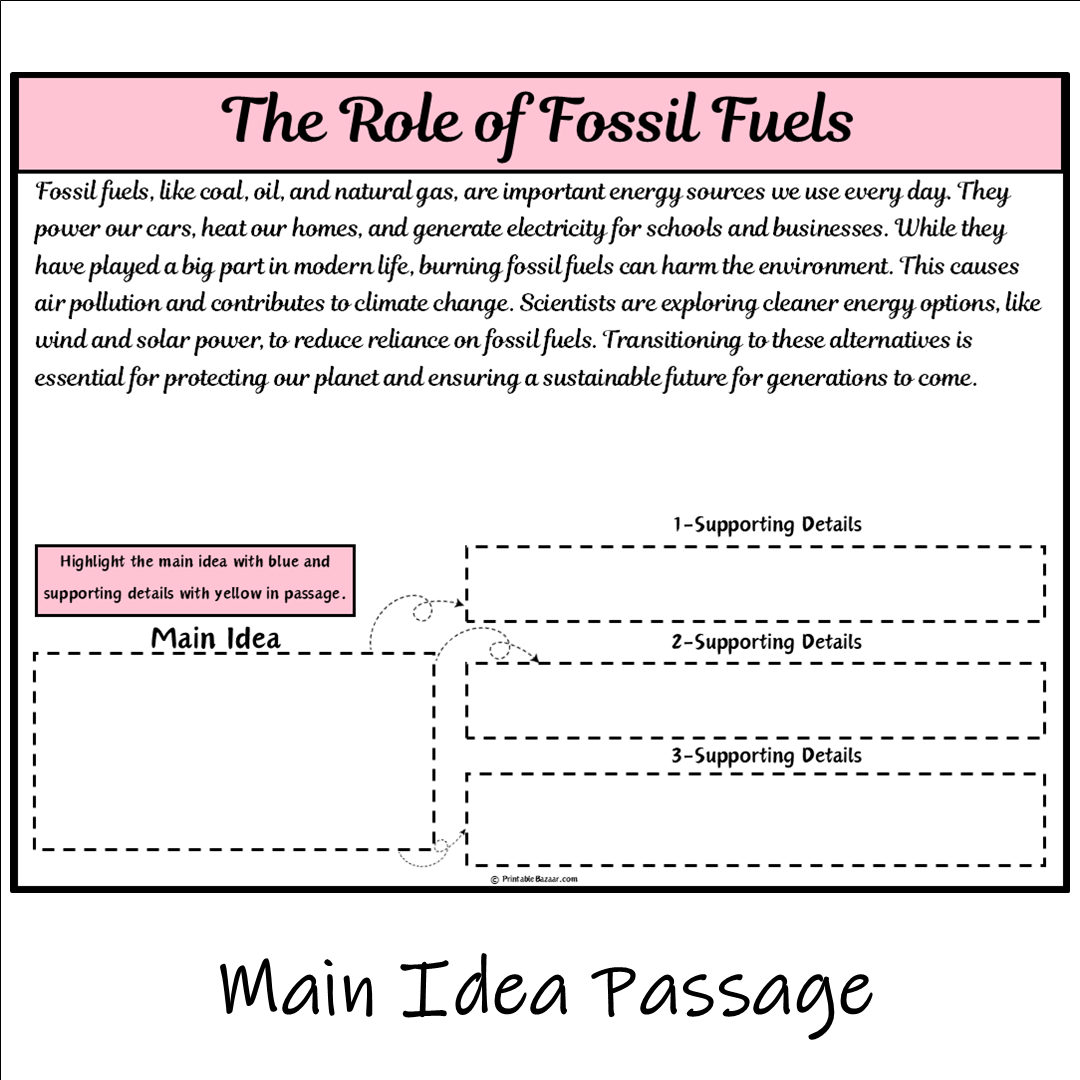 The Role of Fossil Fuels | Main Idea and Supporting Details Reading Passage and Questions