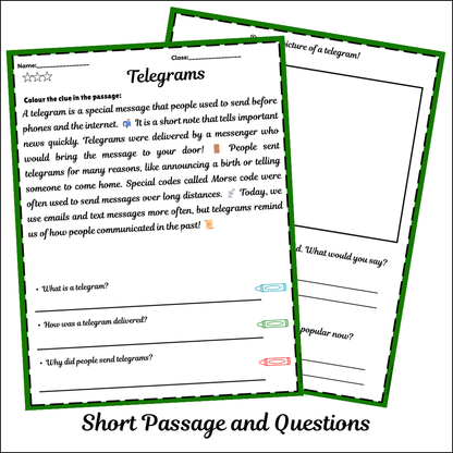 Telegrams | Short Reading Comprehension Creative Worksheet