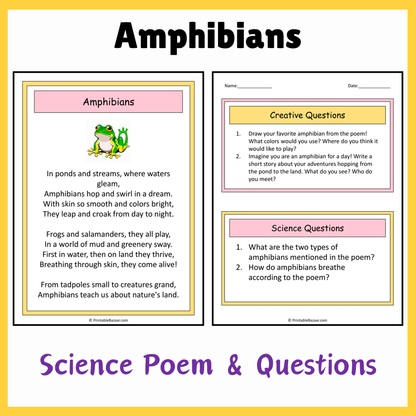 Amphibians | Science Poem Reading Comprehension Activity