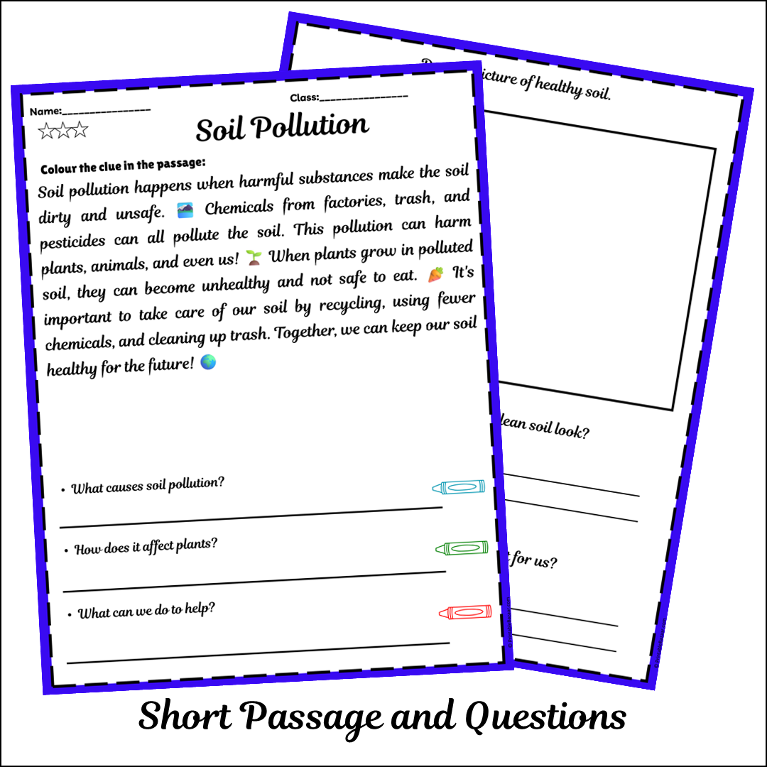 Soil Pollution | Short Reading Comprehension Creative Worksheet