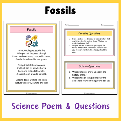 Fossils | Science Poem Reading Comprehension Activity