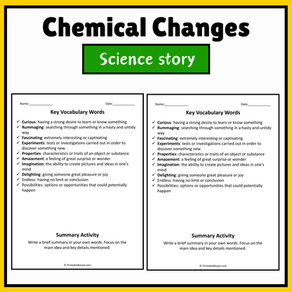 Chemical Changes | Science Story Reading Comprehension Activity