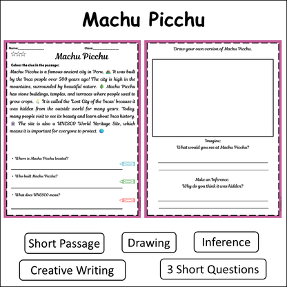 Machu Picchu | Short Reading Comprehension Creative Worksheet