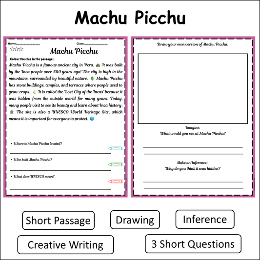 Machu Picchu | Short Reading Comprehension Creative Worksheet