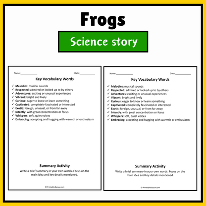 Frogs | Science Story Reading Comprehension Activity