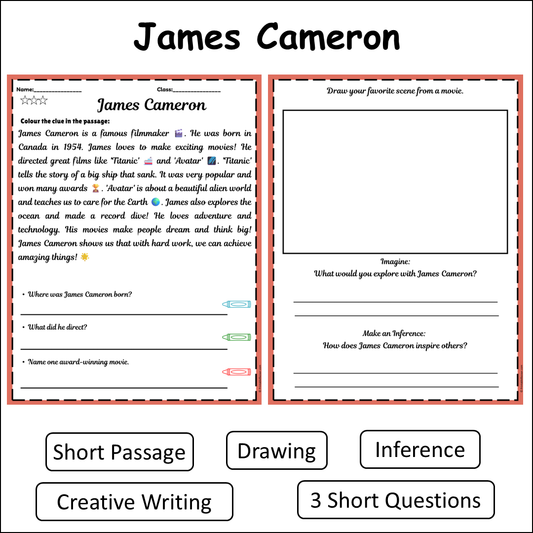 James Cameron | Short Reading Comprehension Creative Worksheet