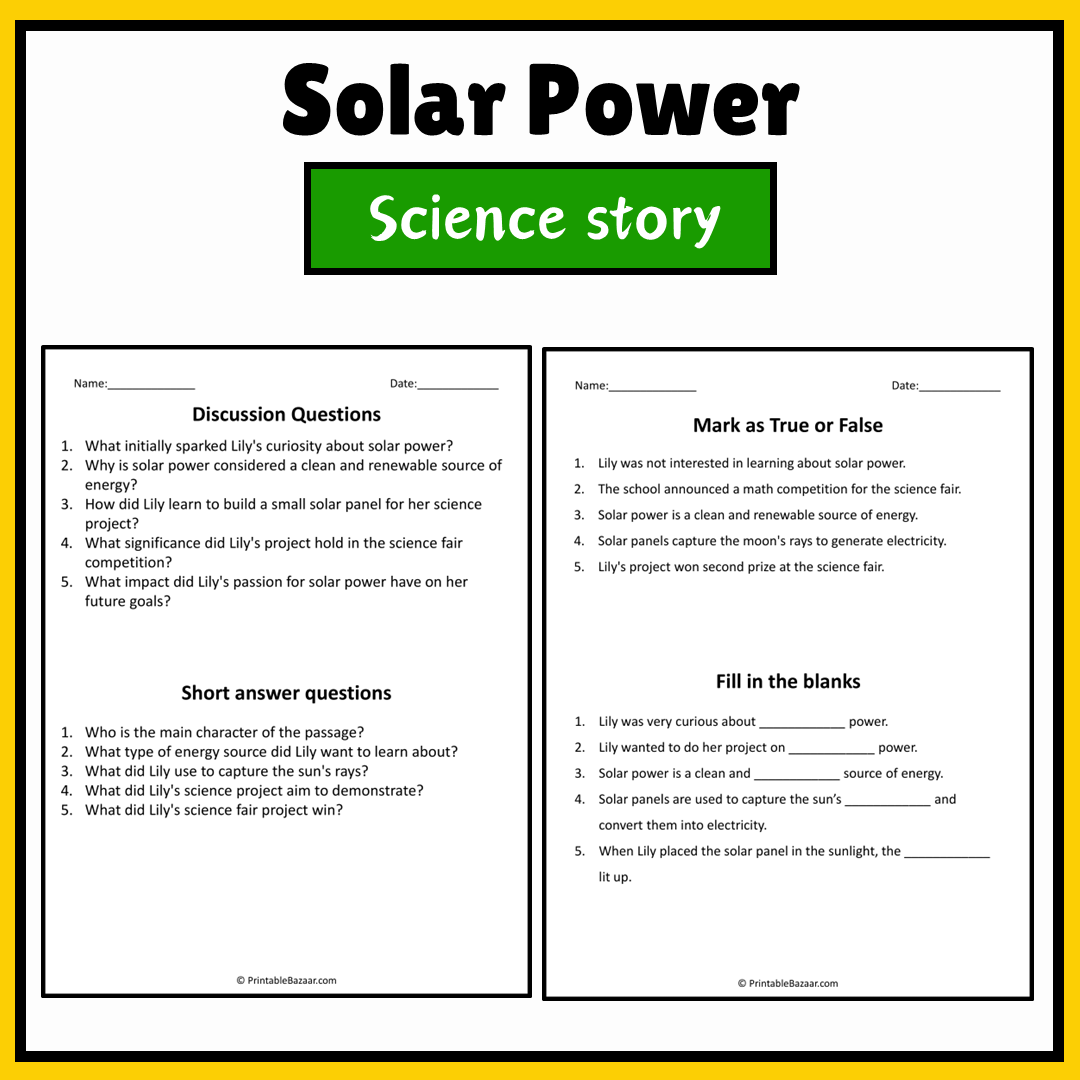 Solar Power | Science Story Reading Comprehension Activity