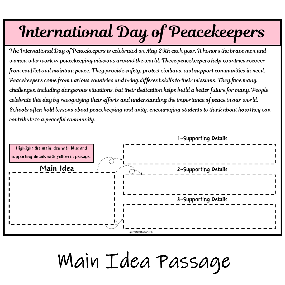 International Day of Peacekeepers | Main Idea and Supporting Details Reading Passage and Questions