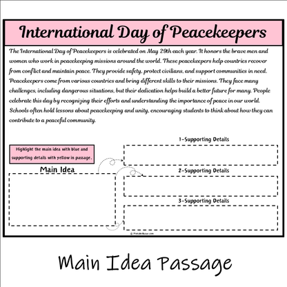 International Day of Peacekeepers | Main Idea and Supporting Details Reading Passage and Questions