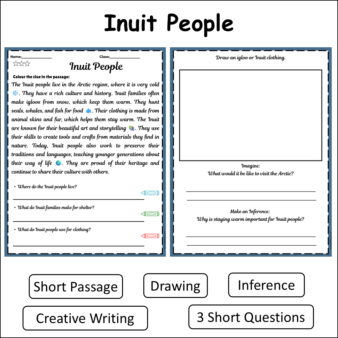 Inuit People | Short Reading Comprehension Creative Worksheet