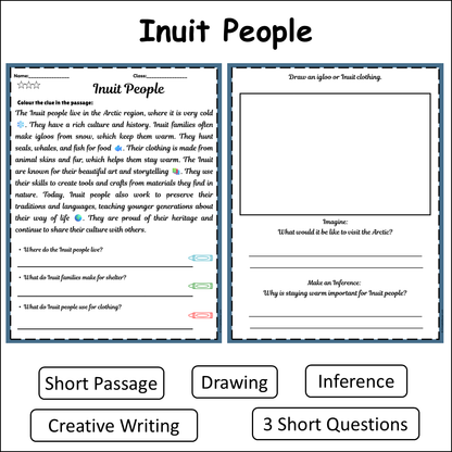 Inuit People | Short Reading Comprehension Creative Worksheet