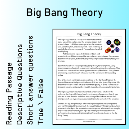Big Bang Theory | Reading Comprehension Passage Printable Worksheet