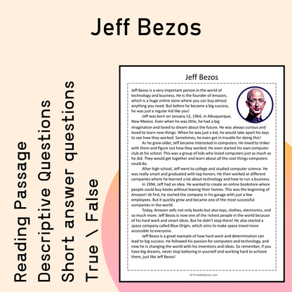 Jeff Bezos | Reading Comprehension Passage Printable Activity