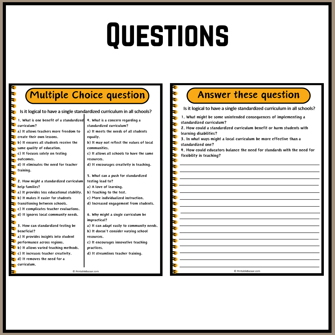 Is it logical to have a single standardized curriculum in all schools? | Debate Case Study Worksheet