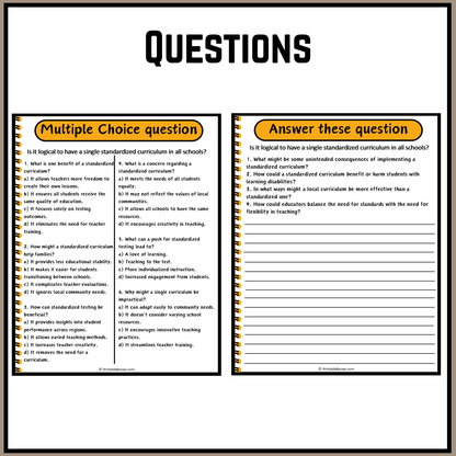 Is it logical to have a single standardized curriculum in all schools? | Debate Case Study Worksheet