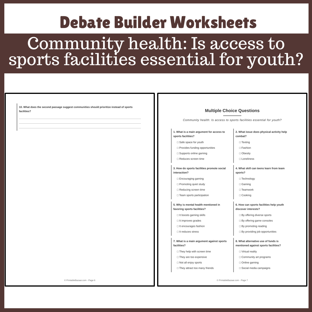 Community health: Is access to sports facilities essential for youth? | Favour and Against Worksheet Printable Activity