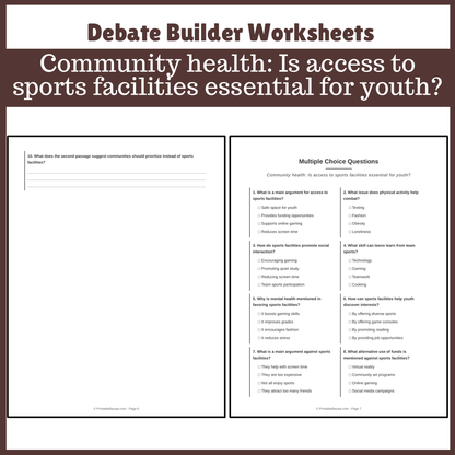 Community health: Is access to sports facilities essential for youth? | Favour and Against Worksheet Printable Activity