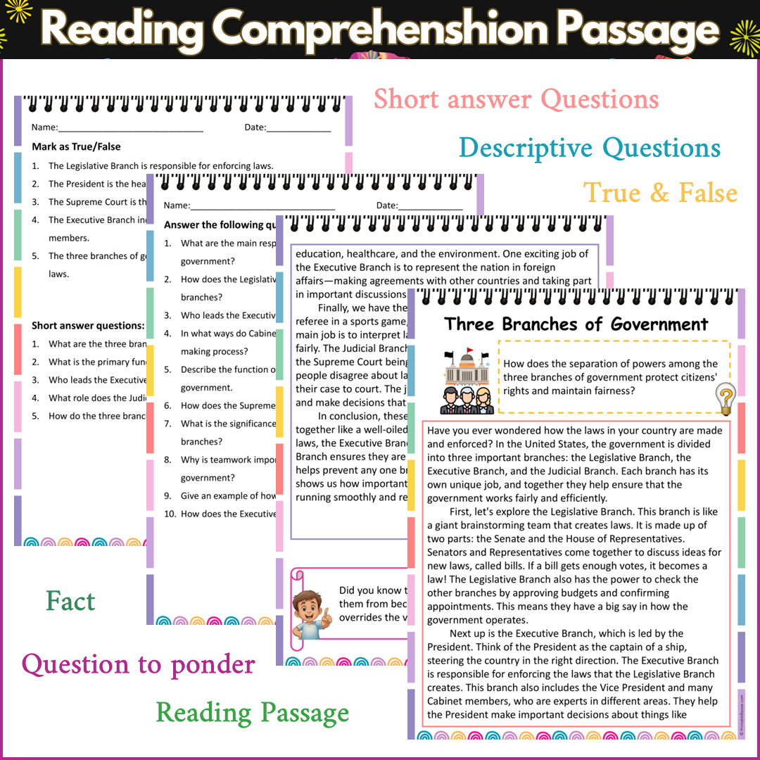 Three Branches of Government | Reading Comprehension Passage and Questions