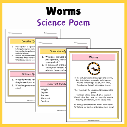 Worms | Science Poem Reading Comprehension Activity