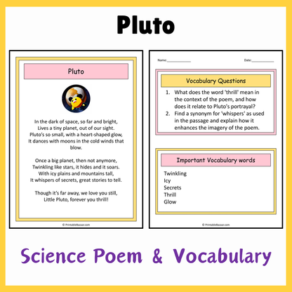 Pluto | Science Poem Reading Comprehension Activity