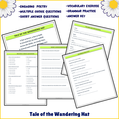 Tale of the Wandering Hat | Poem Grammar Worksheet Printable Activity