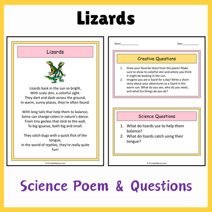 Lizards | Science Poem Reading Comprehension Activity