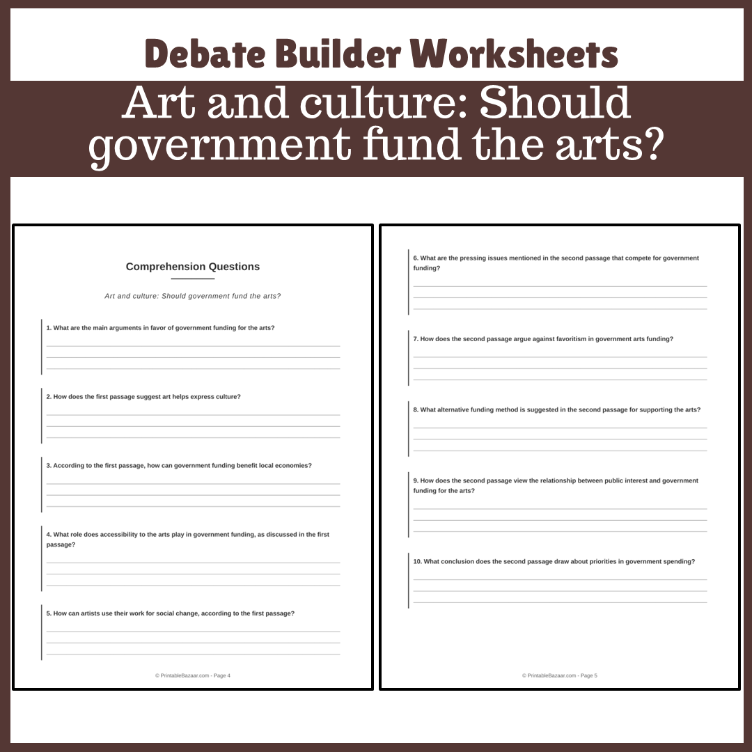Art and culture: Should government fund the arts? | Favour and Against Worksheet Printable Activity