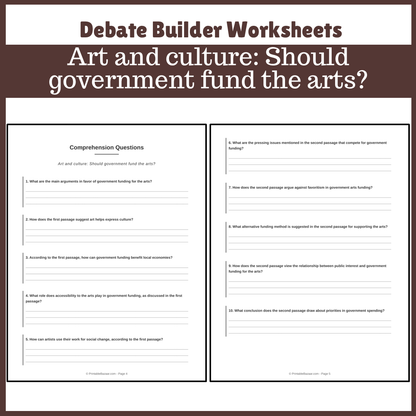 Art and culture: Should government fund the arts? | Favour and Against Worksheet Printable Activity