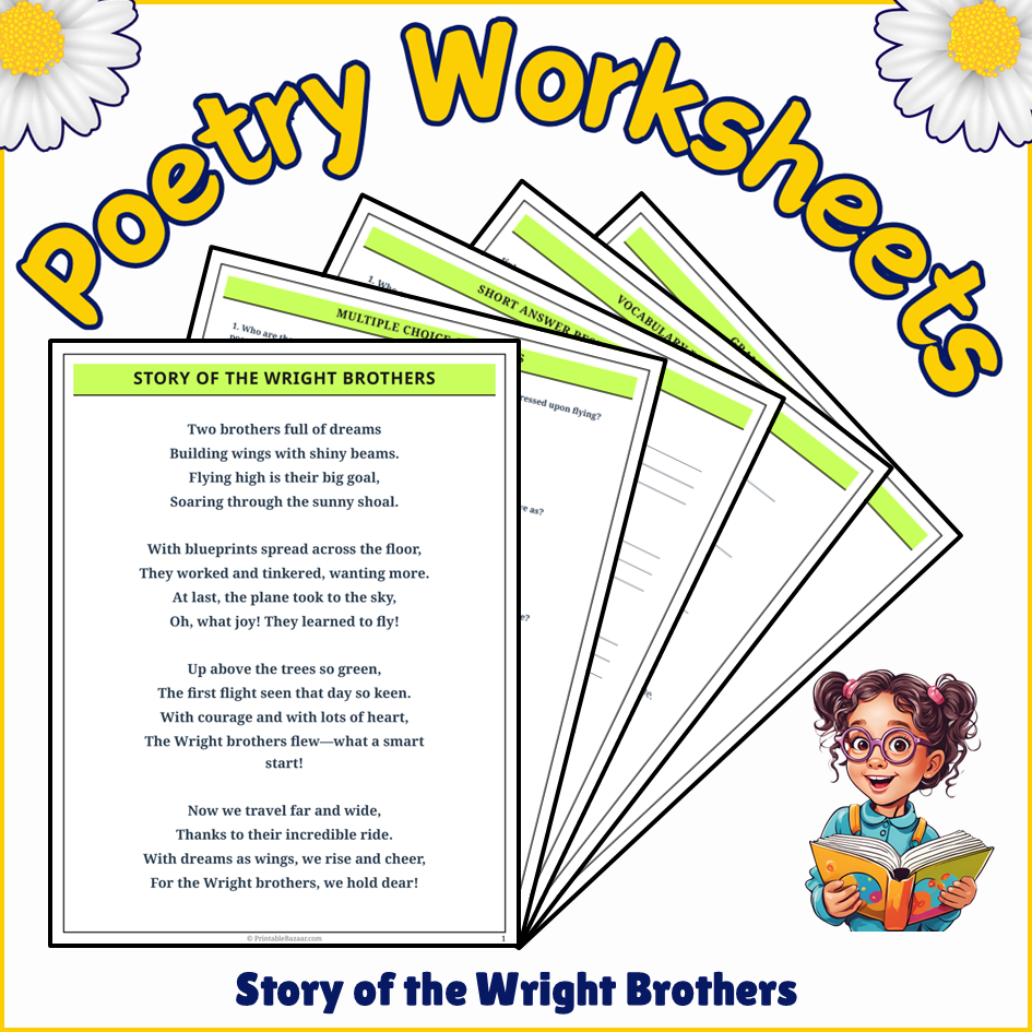 Story of the Wright Brothers | Poem Grammar Worksheet Printable Activity