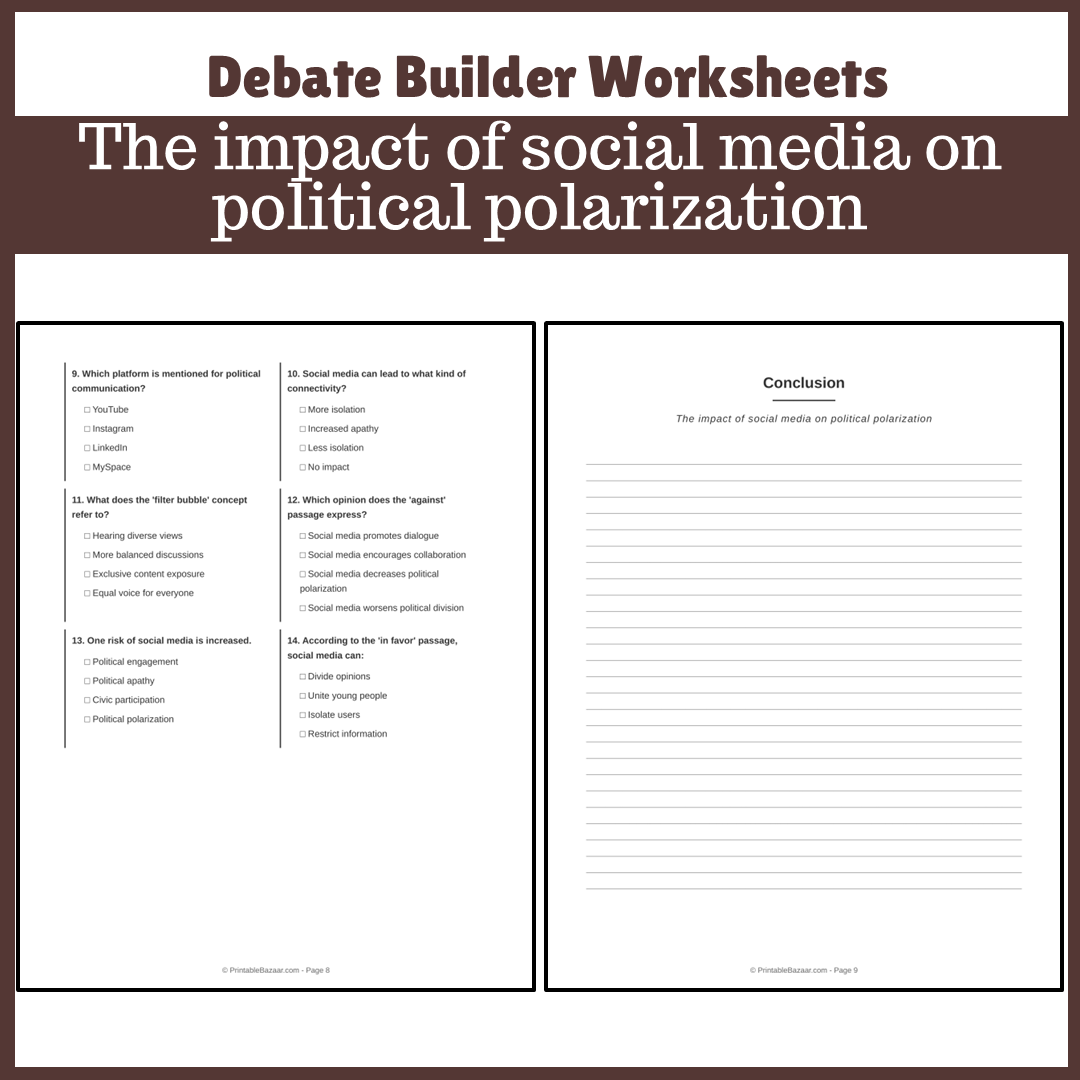 The impact of social media on political polarization | Favour and Against Worksheet Printable Activity