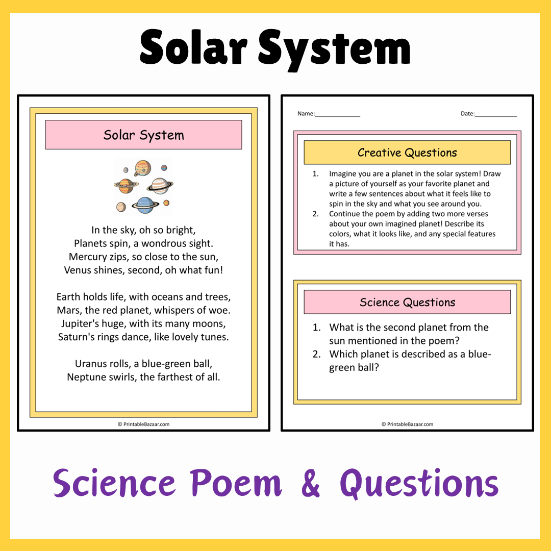 Solar System | Science Poem Reading Comprehension Activity