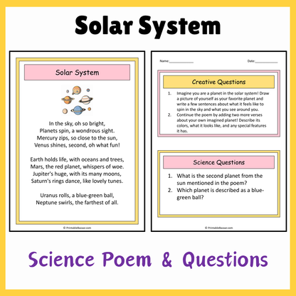 Solar System | Science Poem Reading Comprehension Activity