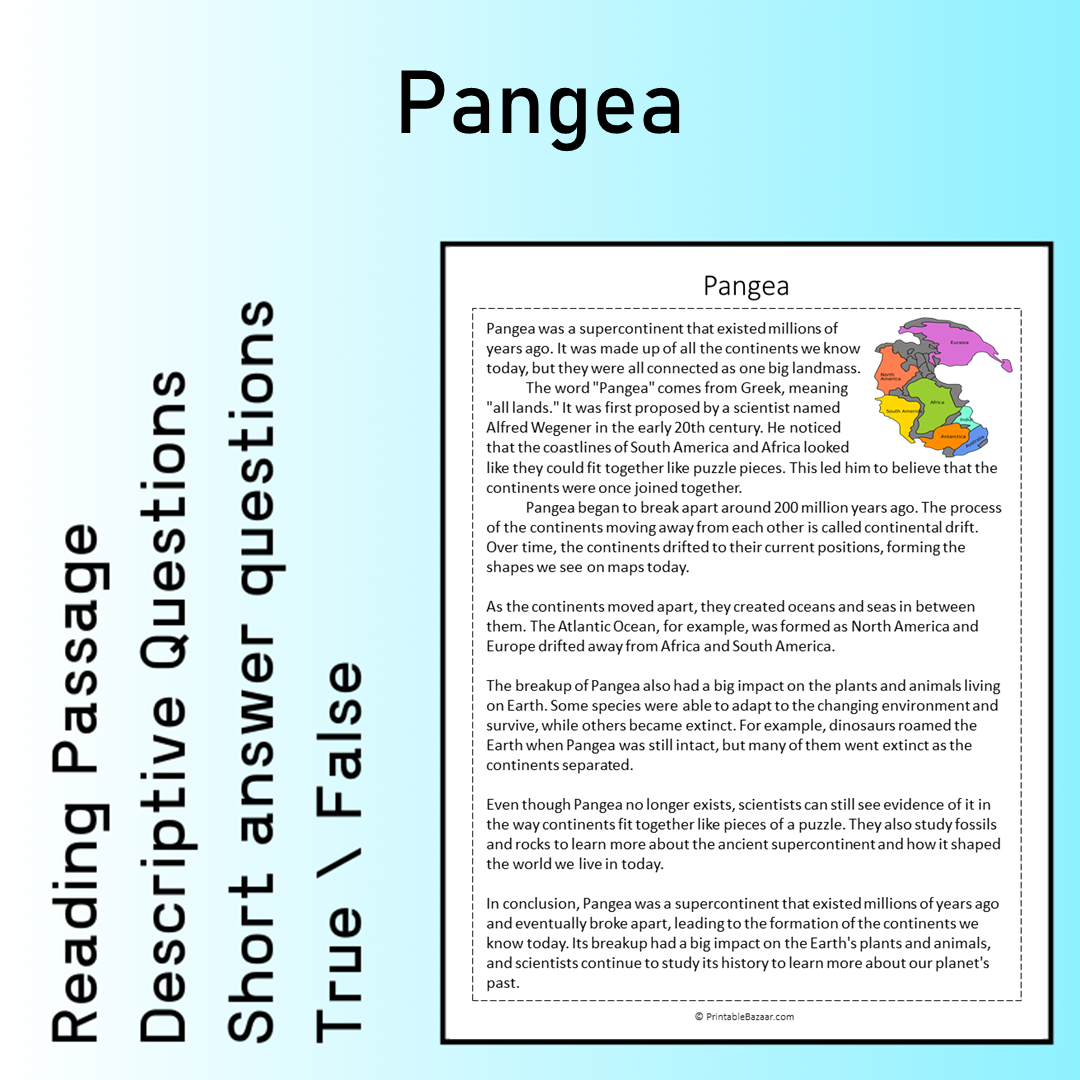 Pangea | Reading Comprehension Passage Printable Worksheet