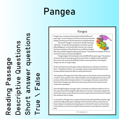 Pangea | Reading Comprehension Passage Printable Worksheet