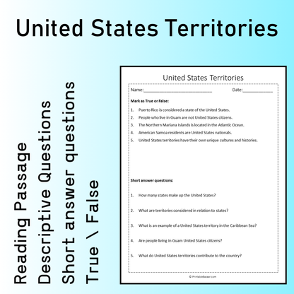 United States Territories | Reading Comprehension Passage Printable Worksheet