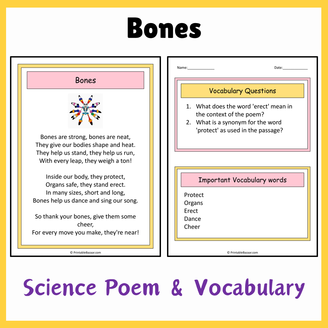 Bones | Science Poem Reading Comprehension Activity