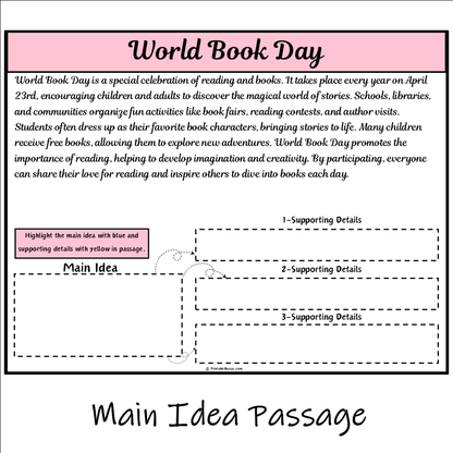 World Book Day | Main Idea and Supporting Details Reading Passage and Questions