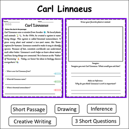 Carl Linnaeus | Short Reading Comprehension Creative Worksheet