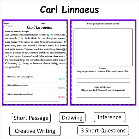 Carl Linnaeus | Short Reading Comprehension Creative Worksheet