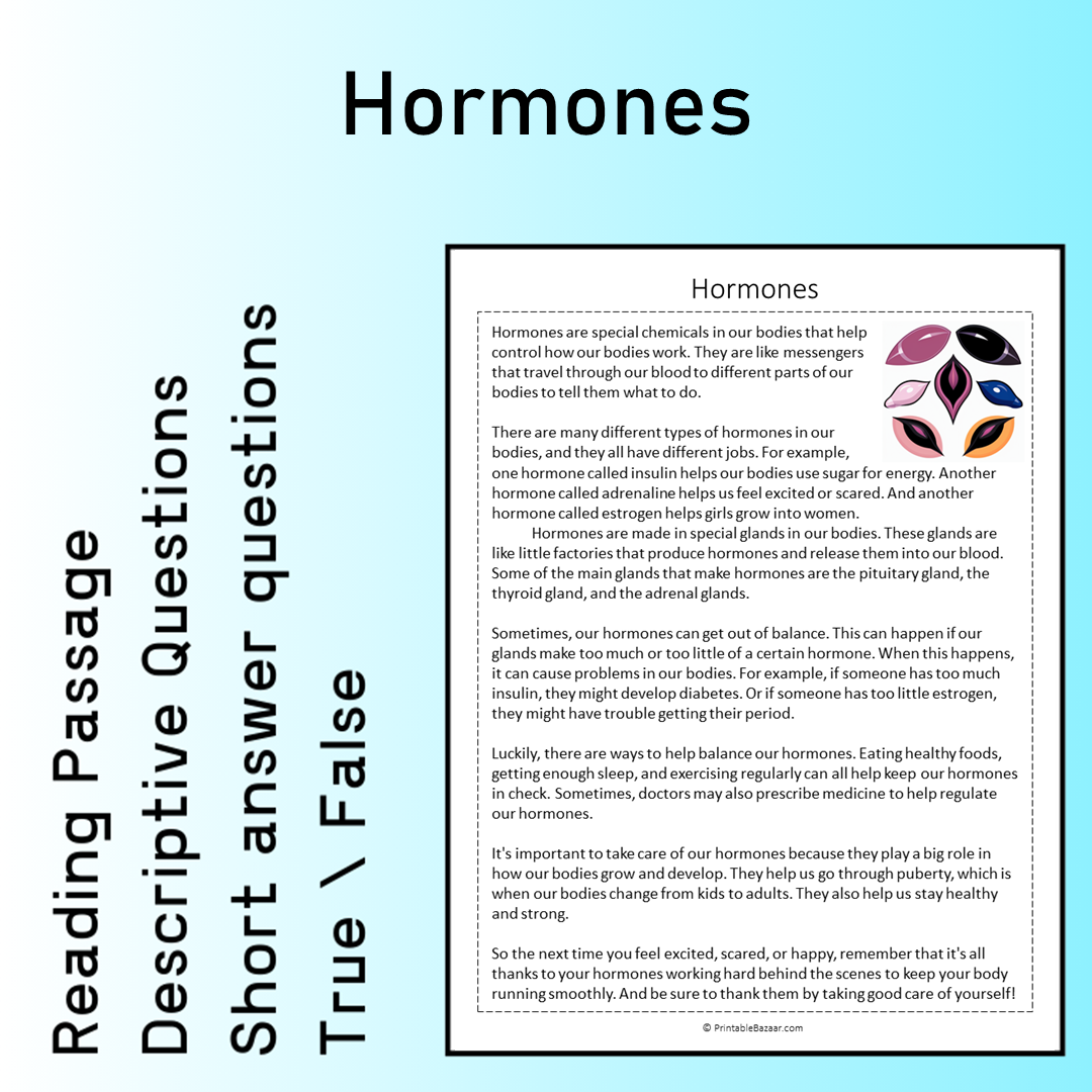Hormones | Reading Comprehension Passage Printable Worksheet