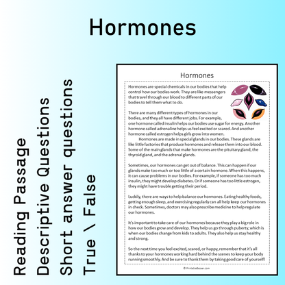 Hormones | Reading Comprehension Passage Printable Worksheet