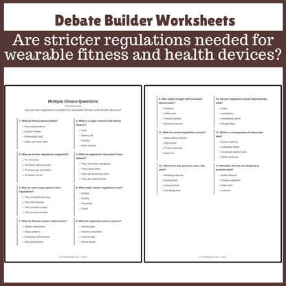 Are stricter regulations needed for wearable fitness and health devices? | Favour and Against Worksheet Printable Activity