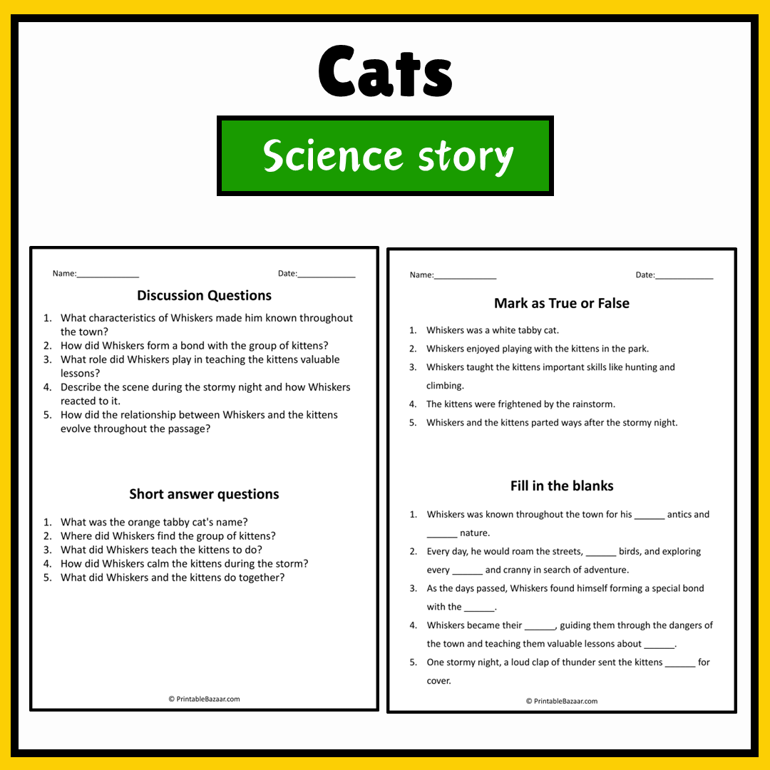 Cats | Science Story Reading Comprehension Activity