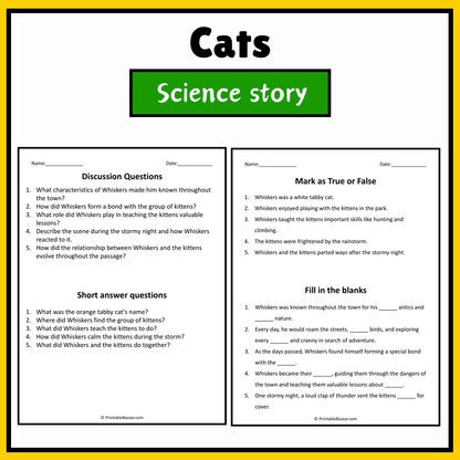 Cats | Science Story Reading Comprehension Activity
