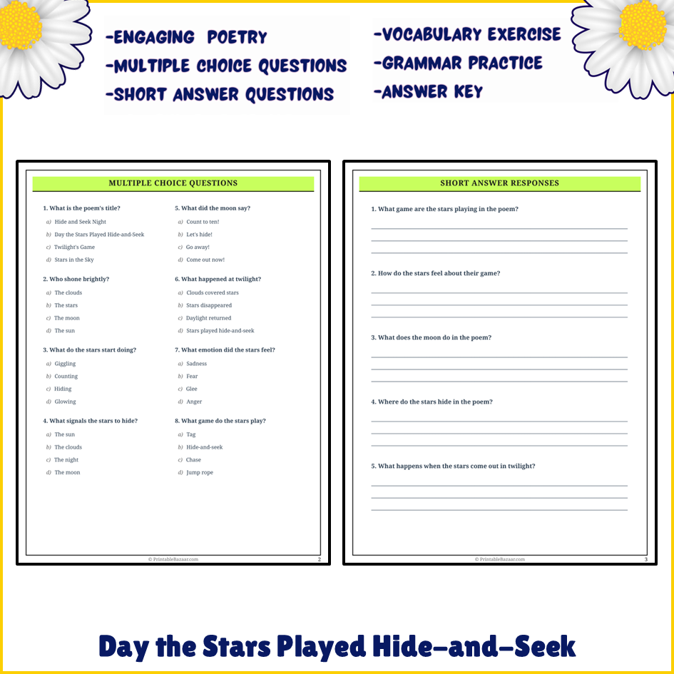 Day the Stars Played Hide-and-Seek | Poem Grammar Worksheet Printable Activity