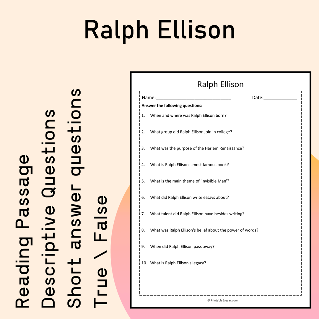 Ralph Ellison | Reading Comprehension Passage Printable Activity