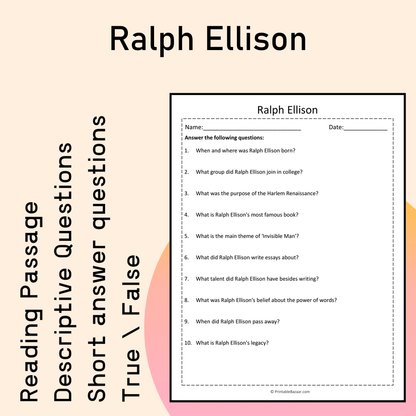 Ralph Ellison | Reading Comprehension Passage Printable Activity